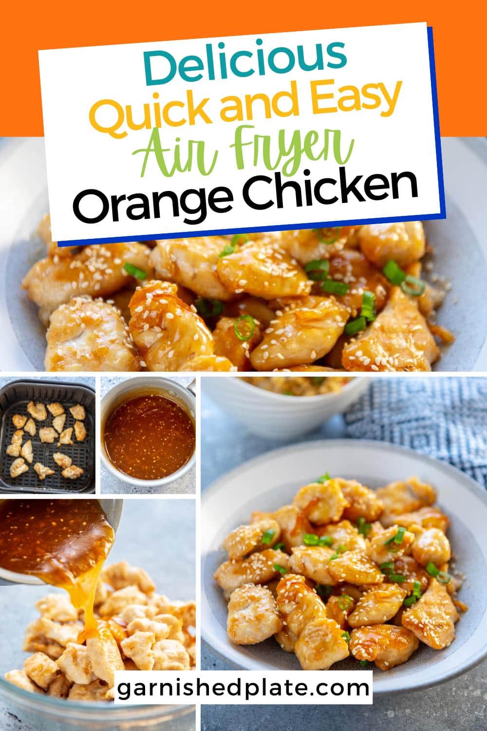 Air Fryer Orange Chicken - Garnished Plate