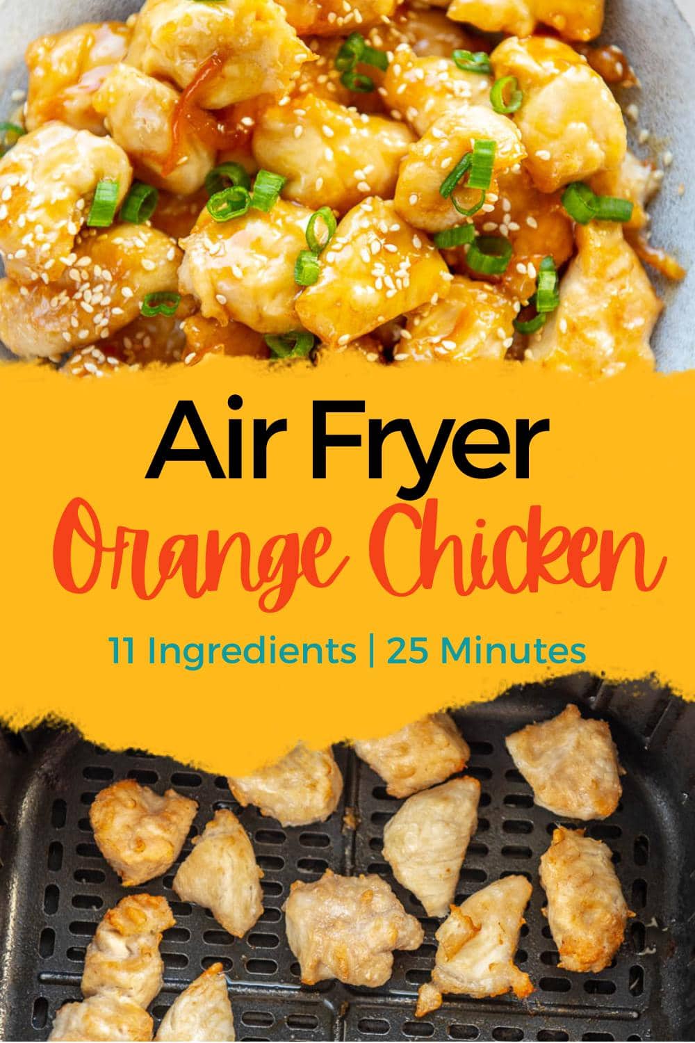 Air Fryer Orange Chicken - Garnished Plate