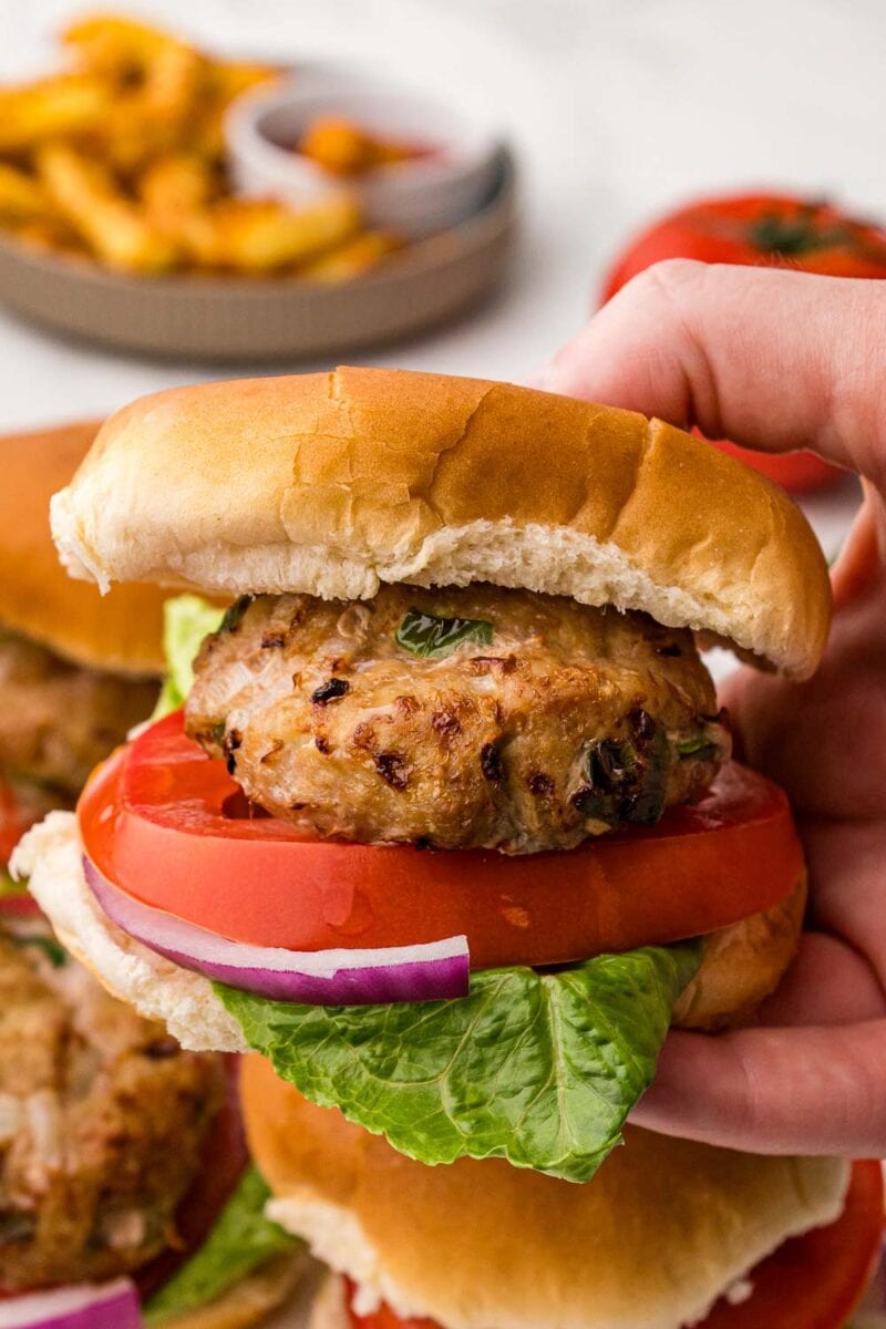 Air Fryer Turkey Burgers - Garnished Plate