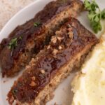 Easy Gluten Free Meatloaf served with mashed potatoes