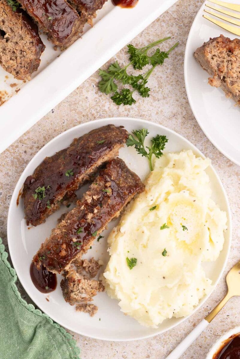 Easy Gluten Free Meatloaf - Garnished Plate