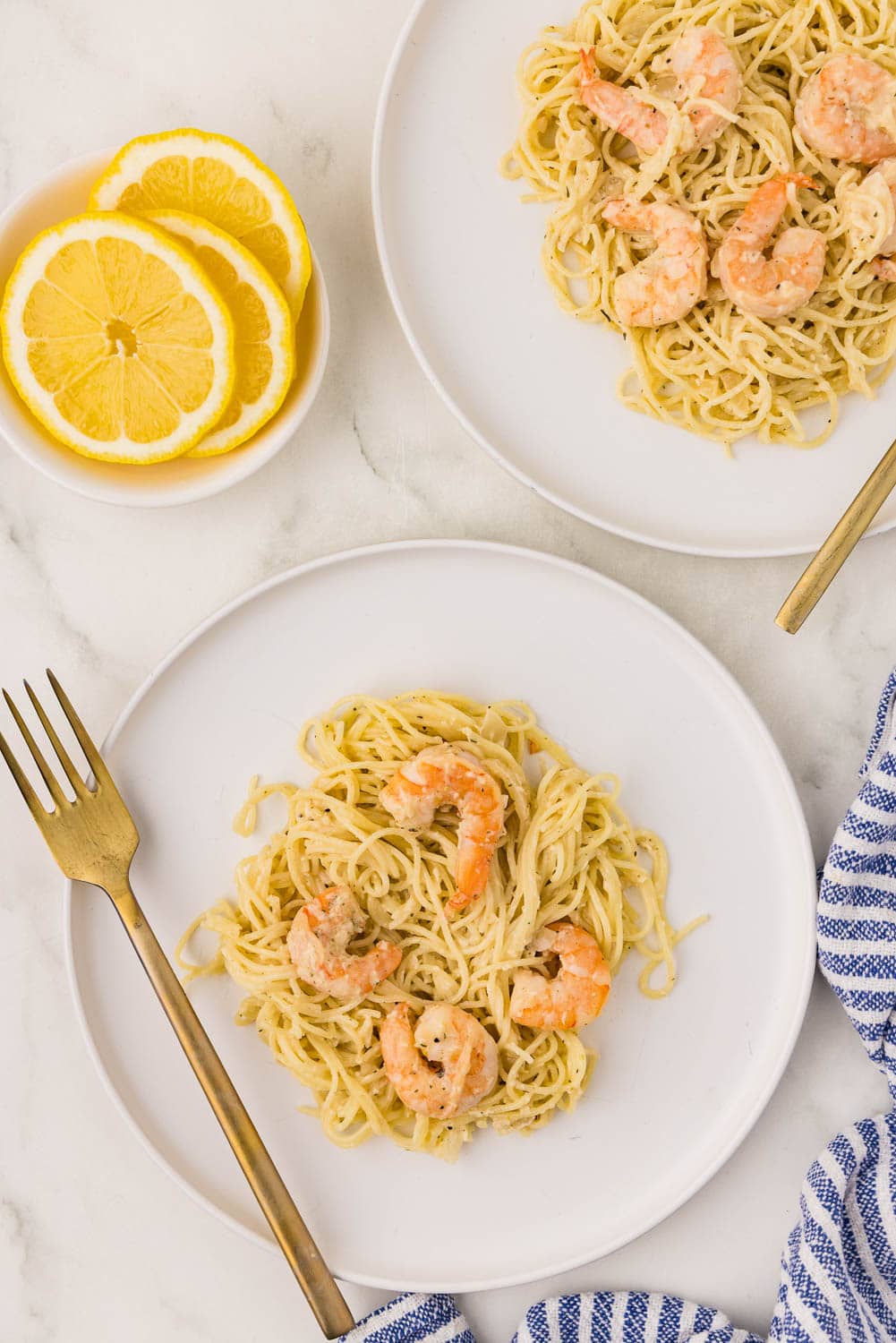 Lemon Garlic Shrimp Pasta served in a plate