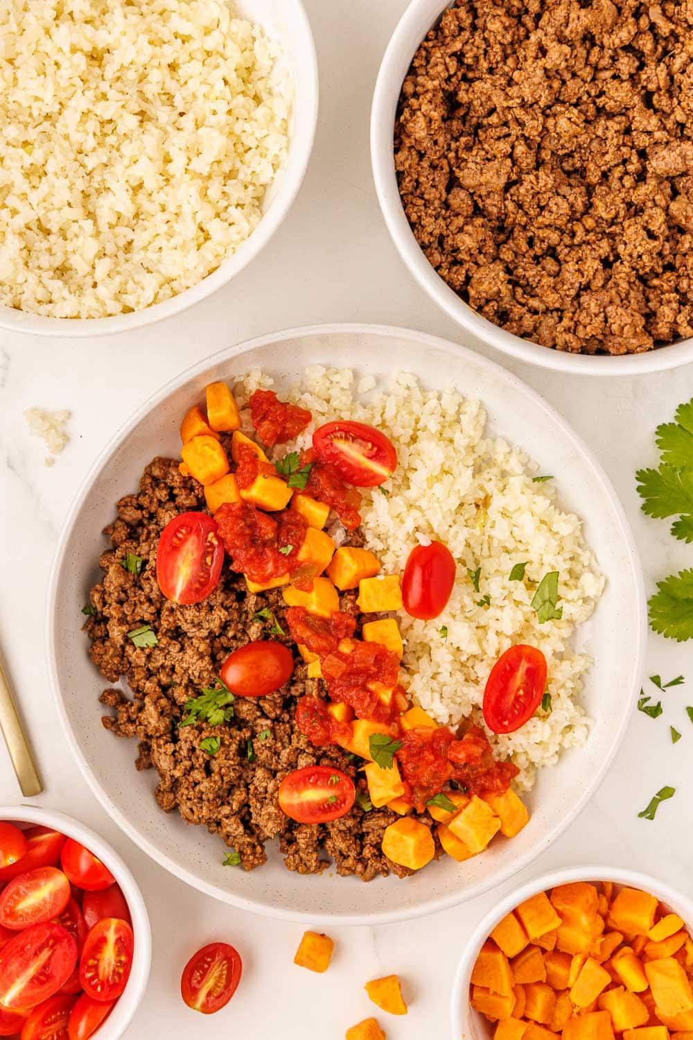 Quick & Easy Taco Bowl served and garnished