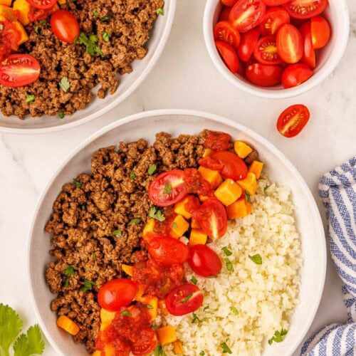Quick & Easy Taco Bowl served and garnished