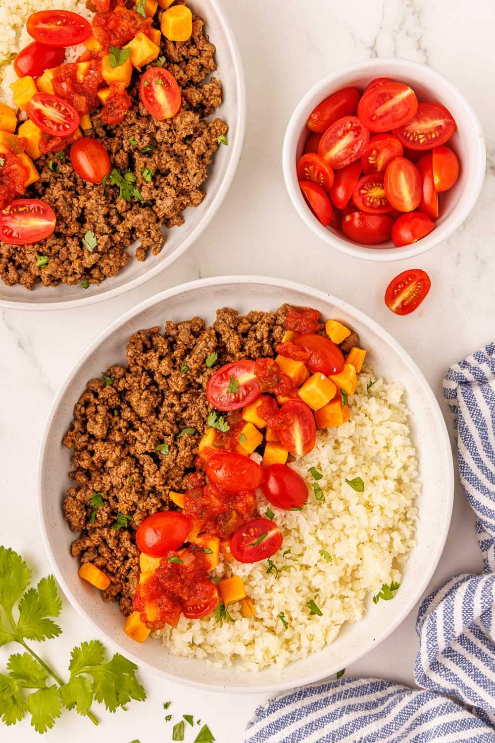 Quick & Easy Taco Bowl served and garnished