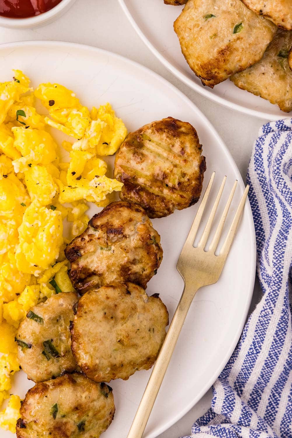 Plate of Air Fryer Sausage Patties and eggs