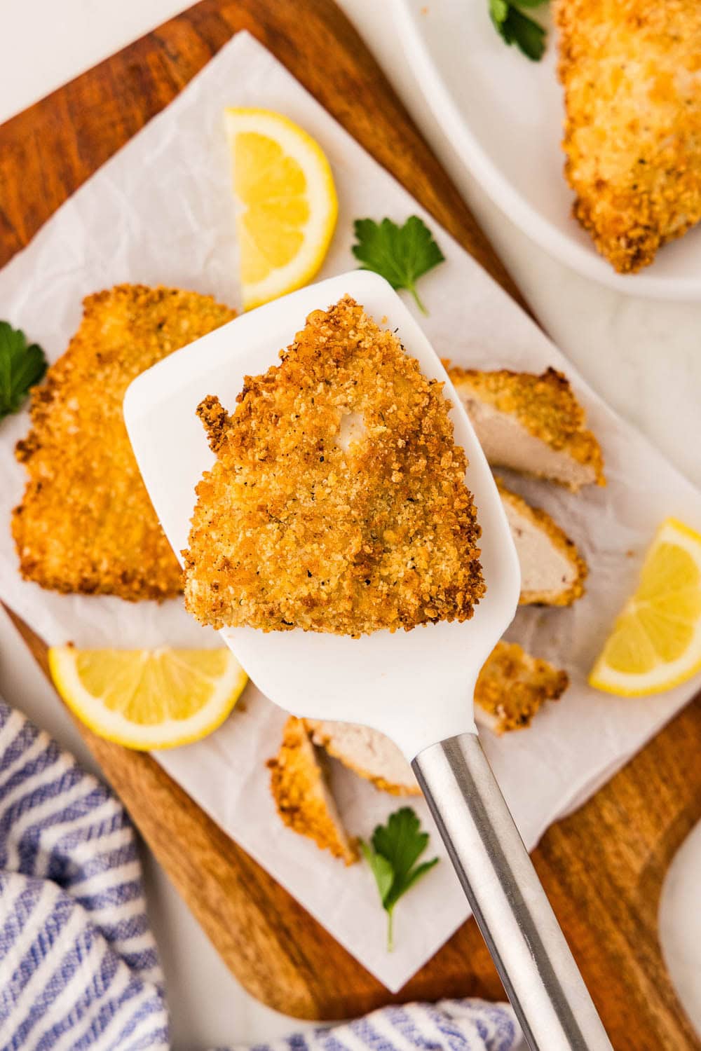 Served Crispy Air Fryer Chicken Cutlets garnished