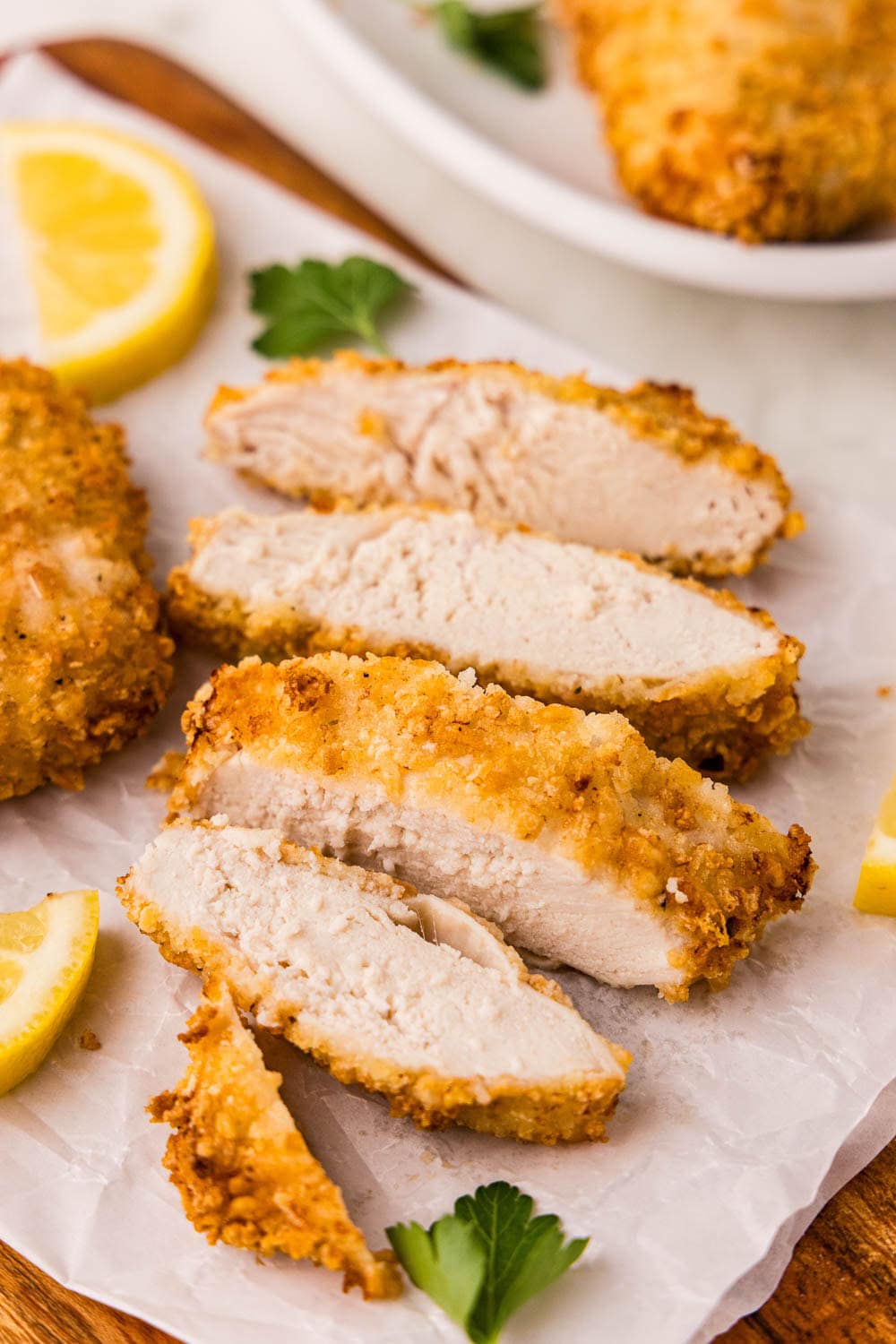 Chicken cutlets cooked and garnished