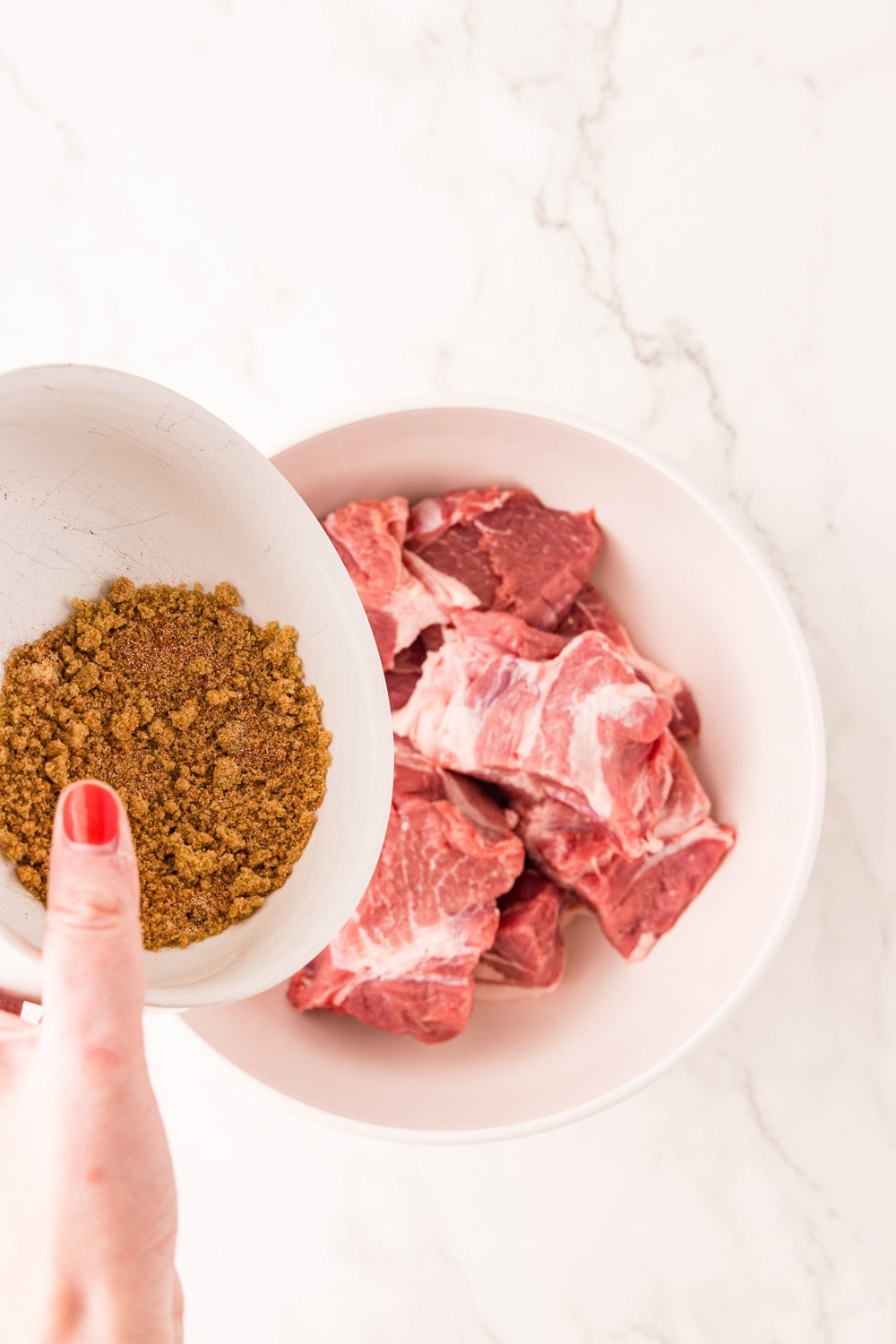 Cut pork into 4-6 chunks with Mixed together seasoning and sprinkle over pork