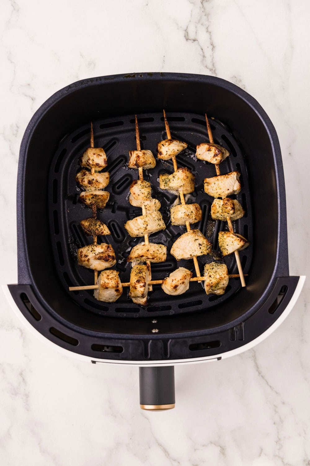 Herb Marinated Air Fryer Chicken Skewers in air fryer