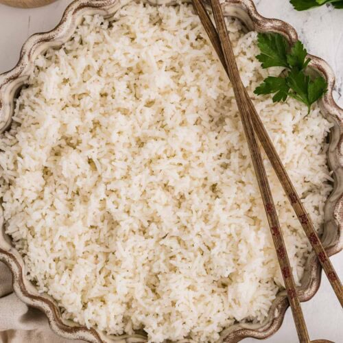 Instant Pot Basmati Rice served and garnished