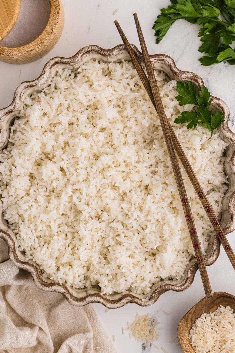 Instant Pot Basmati Rice served and garnished