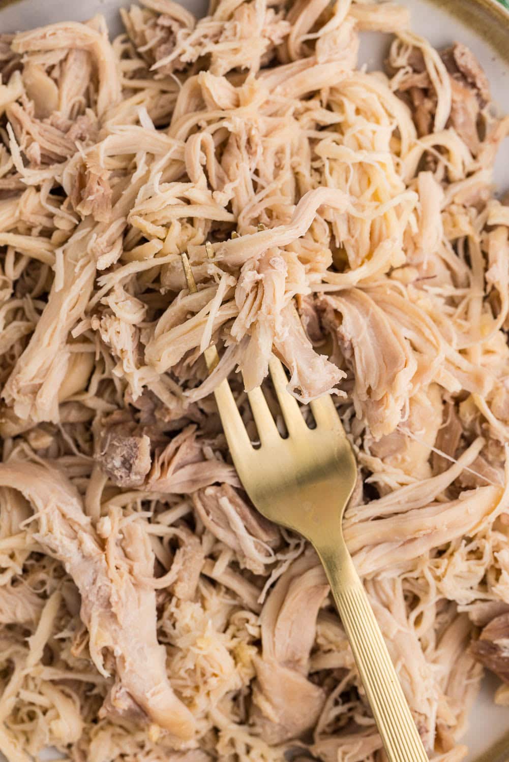 close up of shredded chicken