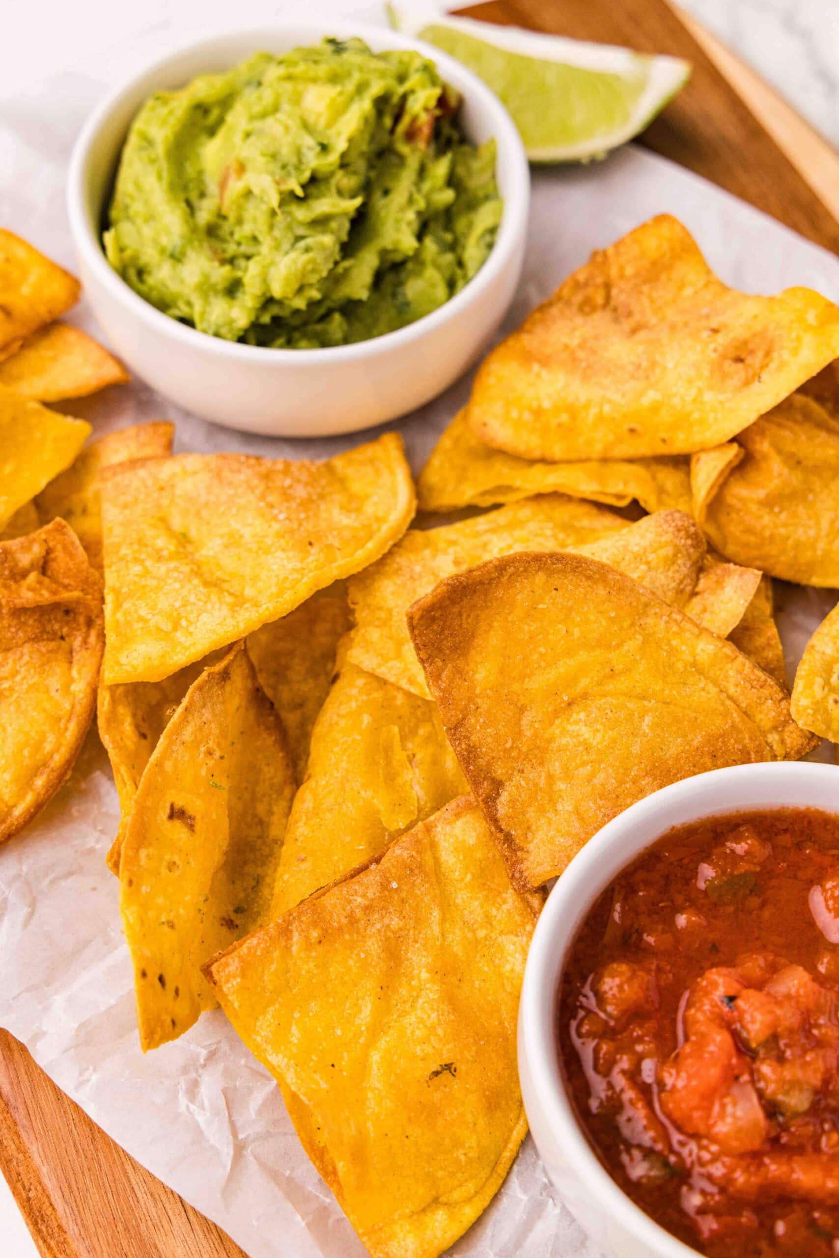 crispy tortilla chips with salsa and guacamole