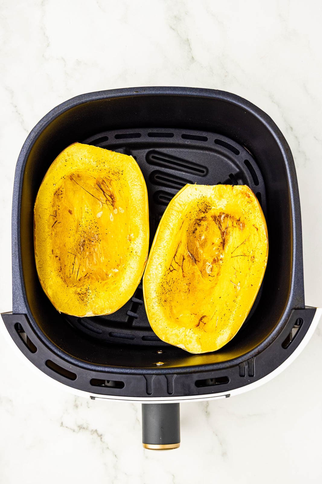 two air fried spaghetti squash in air fryer